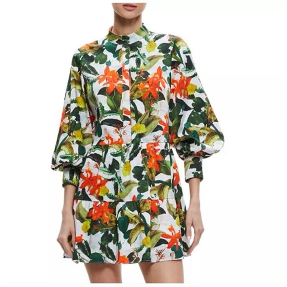 NWT Alice + Olivia Cailin Size XS Button Front Mini Dress in Tropical Sunrise - Picture 15 of 15
